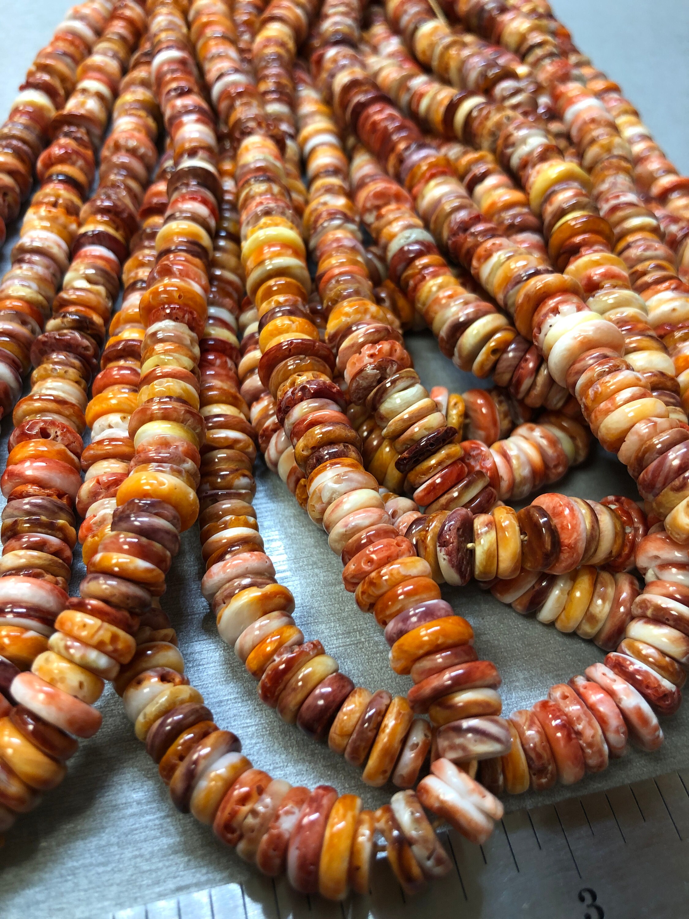 15.5" Strand Natural 4mm Red Spiny Oyster Shell Roundel Beads – HQ, No Dye – DIY Jewelry