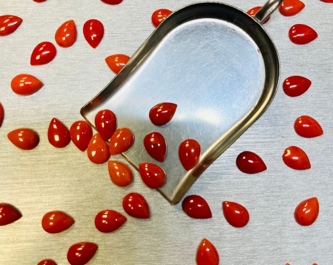 Coral Teardrop Pear 7x10 7x10mm 7mm x 10mm Real Red and Orange Meditranian Coral Calibrated