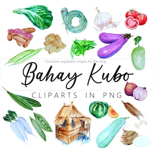 Bahay Kubo Aquarell Gemüse basierend auf den Texten des philippinischen Liedes Digitale Clip-Arts in PNG-Format.