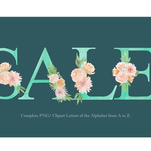 26 Floral Letters A-Z Clip Art, High Resolution Watercolour Letters in ...