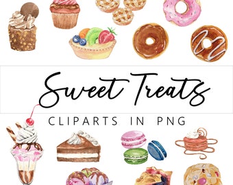 14  Watercolor Sweet Treats in PNG Clip Art. Instant Download