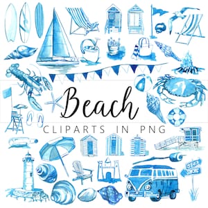 Imágenes prediseñadas de acuarela de día de playa en formato PNG