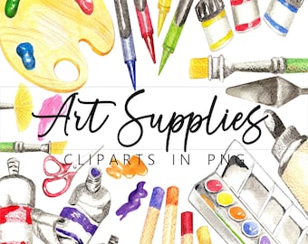 Art Supplies Clipart Bundle in PNG format, Printable, Clear Background