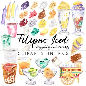 Clipart numérique de desserts glacés et de boissons fraîches philippins au format PNG.