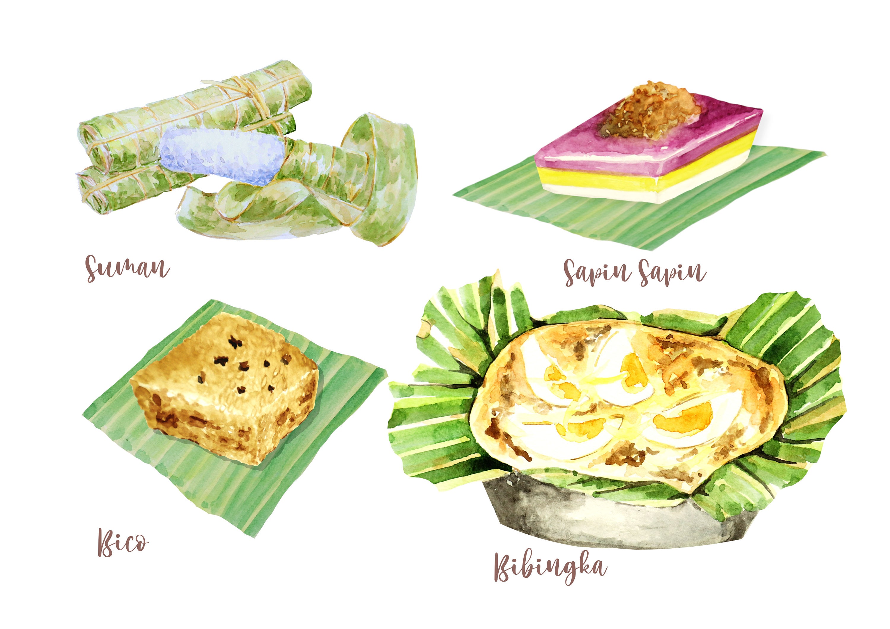 Filipino Rice Cakes Kakanin Series Watercolor Digital Clip - Etsy Australia