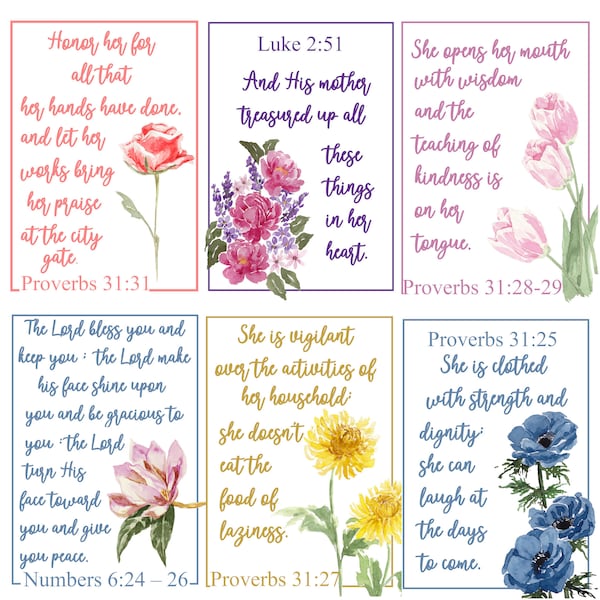 6 Mother's Day Bible Verse for Mothers Clip Art Bundle in Png,  Jpg and Pdf format