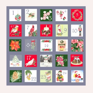 Lot complet d'étiquettes clipart pour calendrier de l'Avent au format JPG.