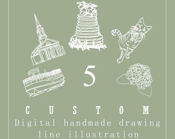 5 Custom Handmade Line Illustration in PNG format