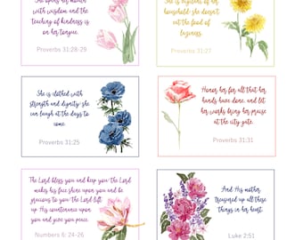 Mother&#39;s Day Bible Verse Clip Art Bundle: Watercolor Floral (PNG, JPG, PDF)