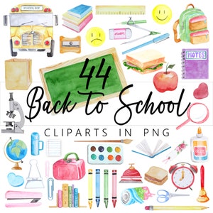 44 Watercolor Back-to-School/ Teacher's Day/ Stationery PNG Clip Art! Instant download