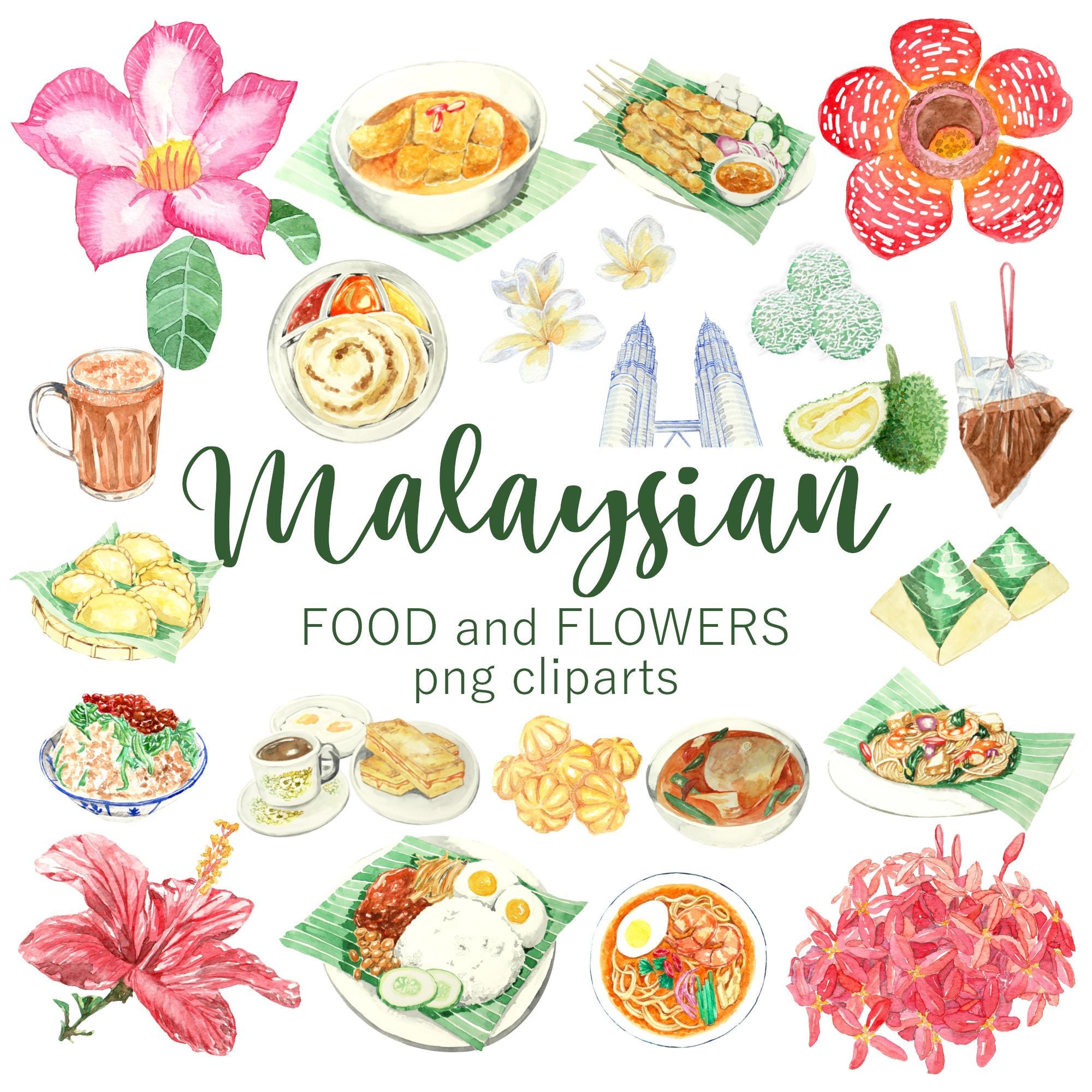 Malaysian Food Clip Art Bundle in PNG format, 300 PDI, Printable