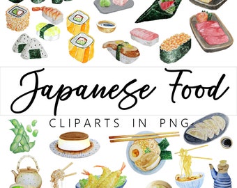 27 Japanese Food Clip Art. PNG in watercolour. 300ppi. Instant Download