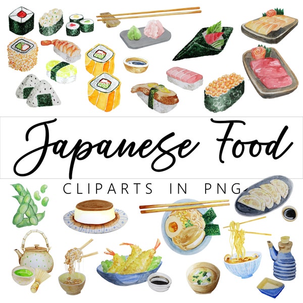 27 Japanese Food Clip Art. PNG in watercolour. 300ppi. Instant Download