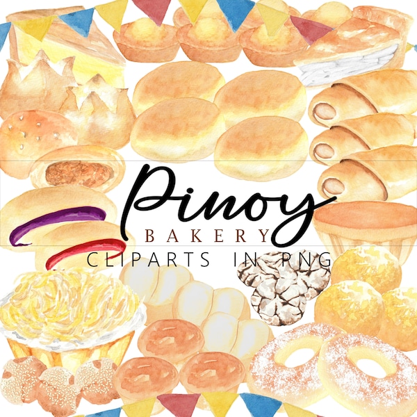 16 Filipino Bread PNGs - Watercolor Pinoy Panaderia Clip Art