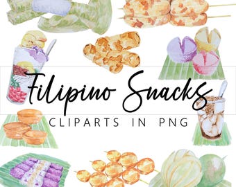 10 snack filippini in formato PNG con acquerello. Download immediato