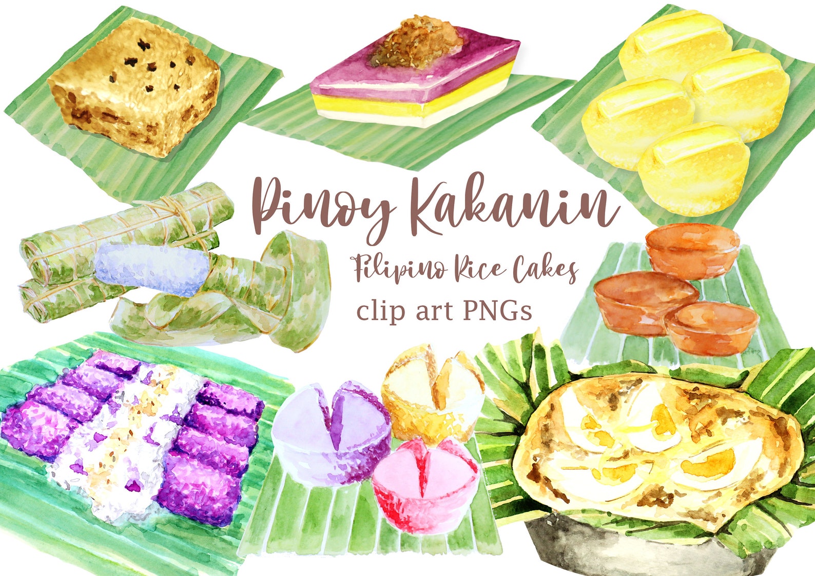 Filipino Rice Cakes Kakanin Series Watercolor Digital Clip - Etsy