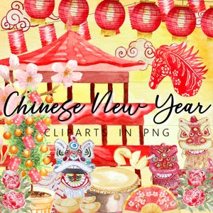 Lunar New Year Watercolor Clip Art Bundle (PNG)