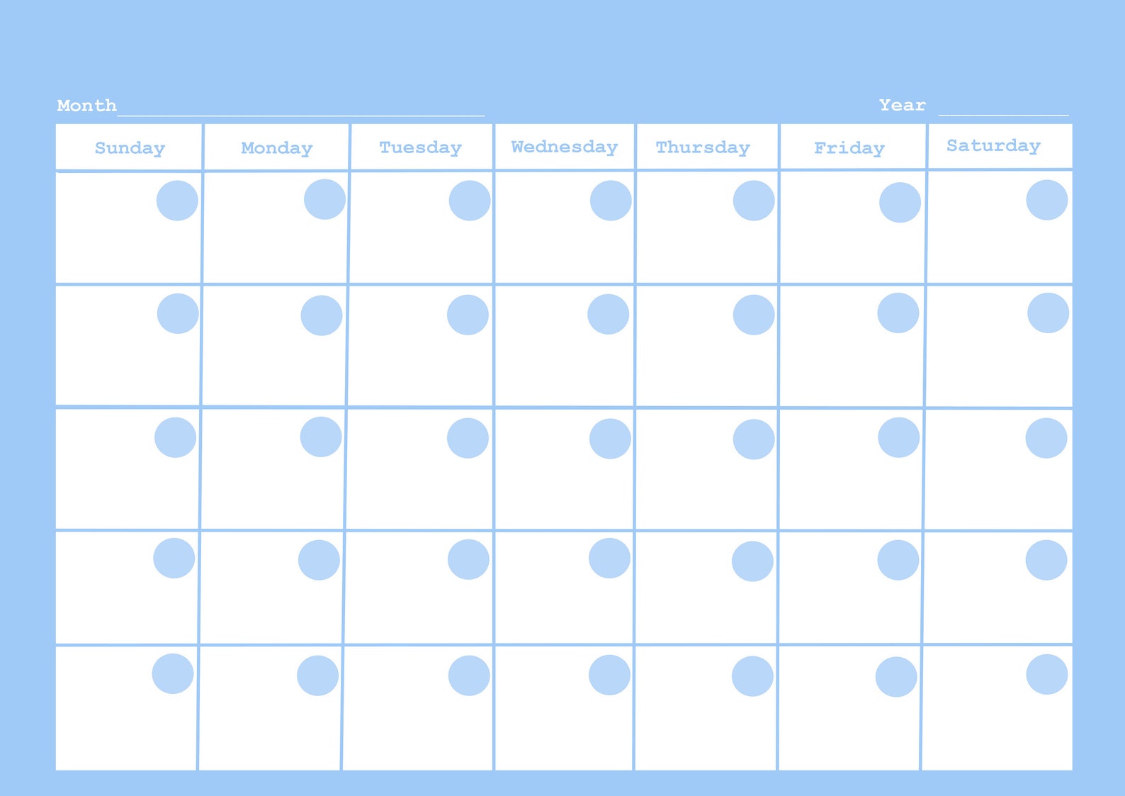 Printable Blue Fillable Calendar Bundle 1 Sunday Start of the | Etsy