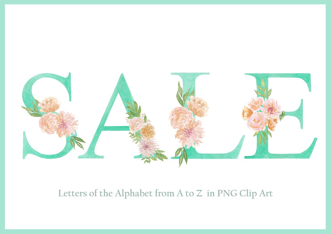 26 Floral Letters A-Z Clip Art, High Resolution Watercolour Letters in ...