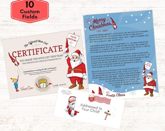 Personalized Christmas Letter and Nice List Certificate from Santa Claus - Custom Letter & Certificate Mailed to Your Child from North Pole