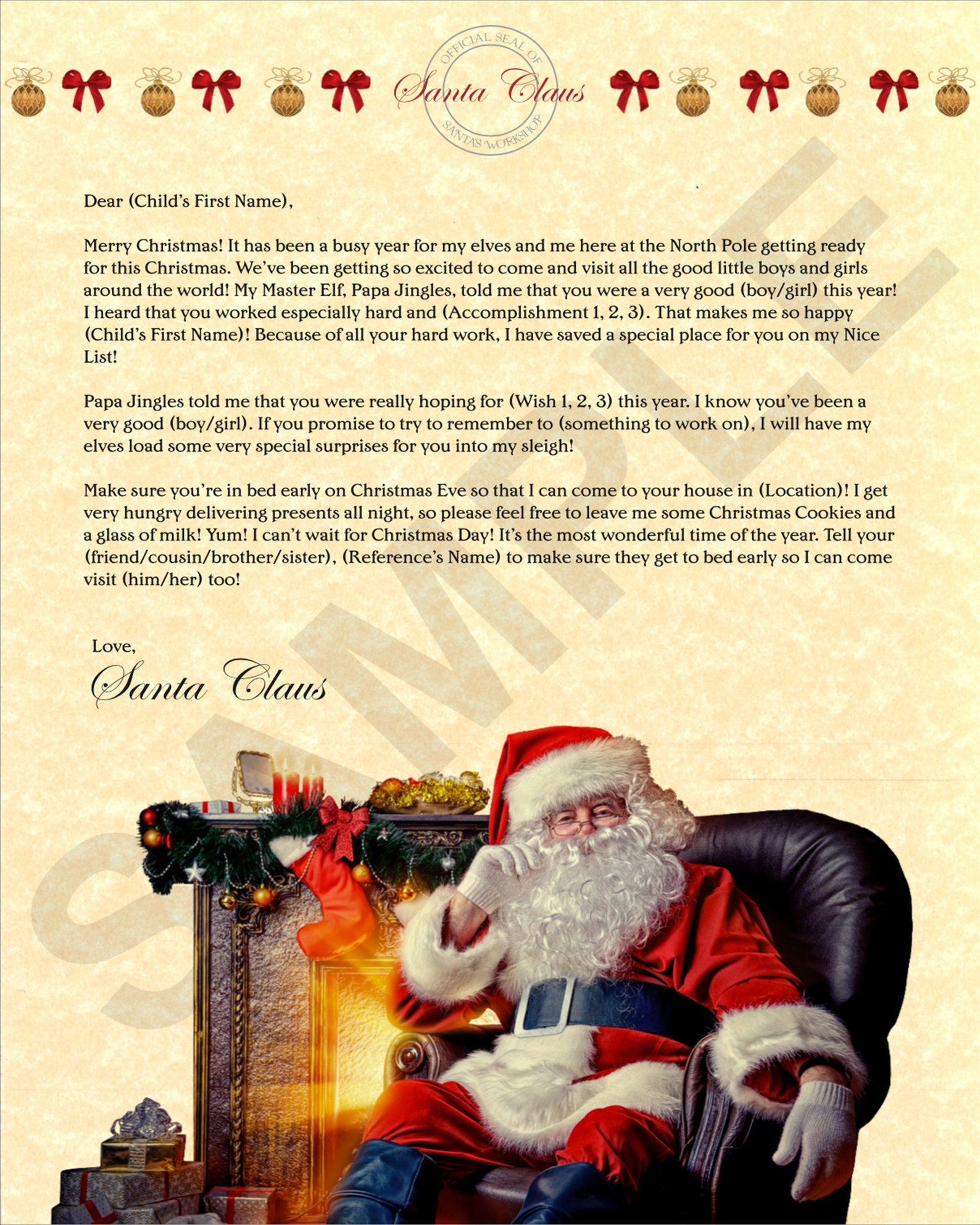 Personalized christmas letter from santa claus 10 custom fields mailed
