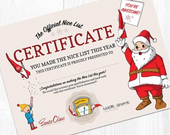 Personalized Nice List Certificate from Santa Claus - Custom Award from Santa for Kids, Mailed to Your Child from The North Pole