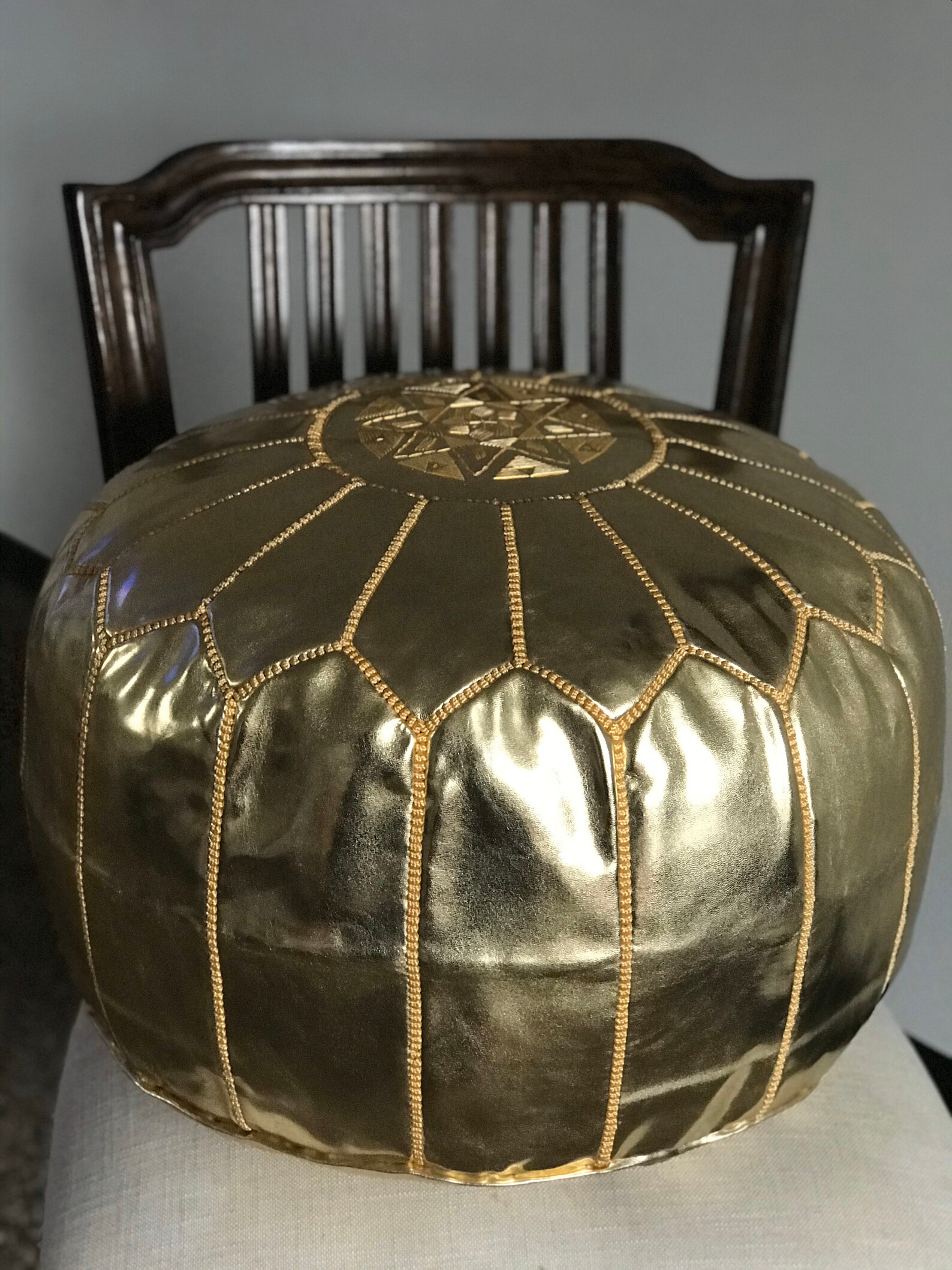 Gold metallic leather pouf vegan ottoman Bohemian pouf Etsy