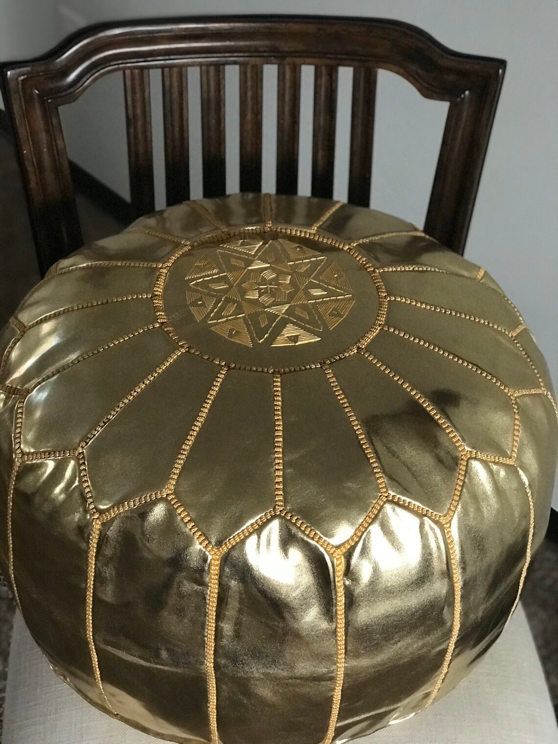 Gold metallic leather pouf vegan ottoman Bohemian pouf Etsy