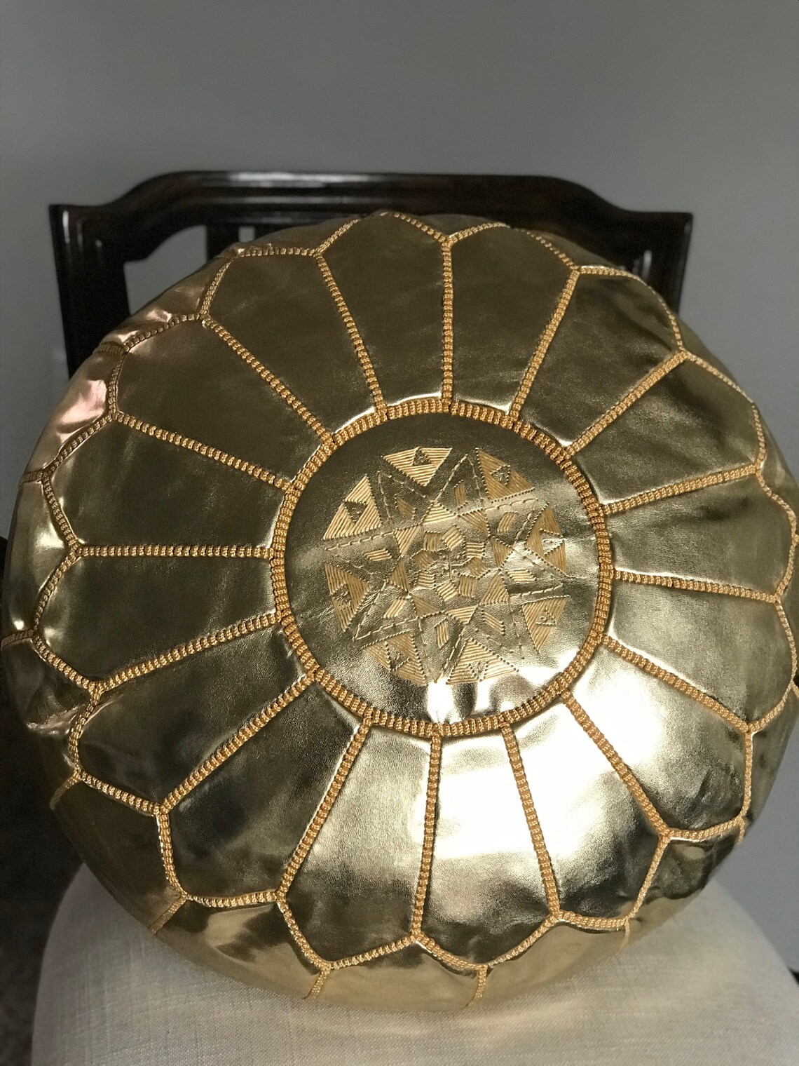 Gold metallic leather pouf vegan ottoman Bohemian pouf | Etsy