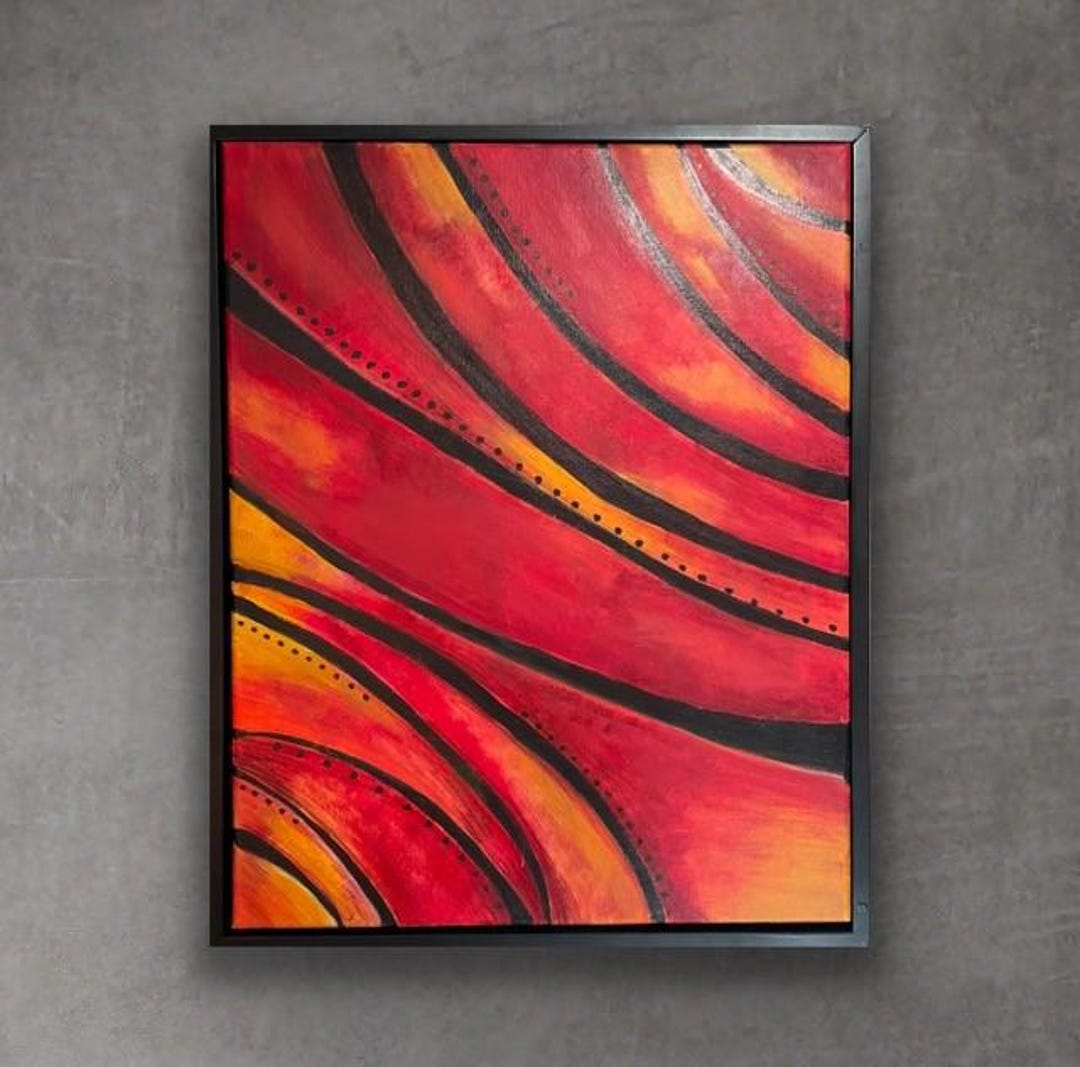 Handmade Orange Abstract Painting, Framed Canvas Wall Art (16x20) - Etsy