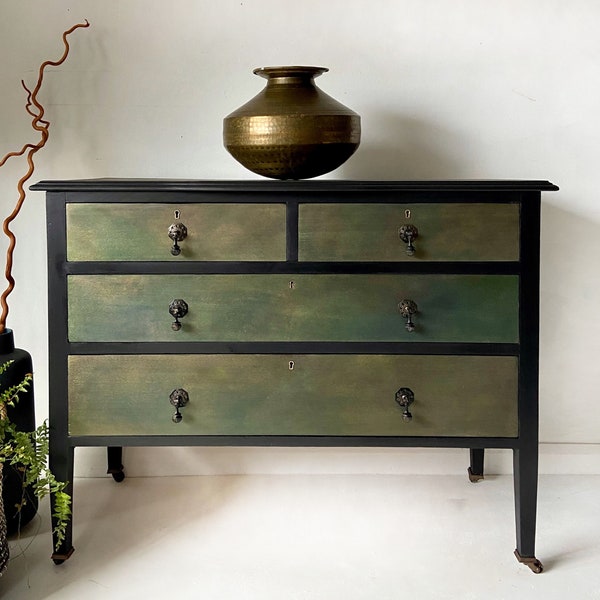 NOW SOLD Vintage chest of drawers, green black