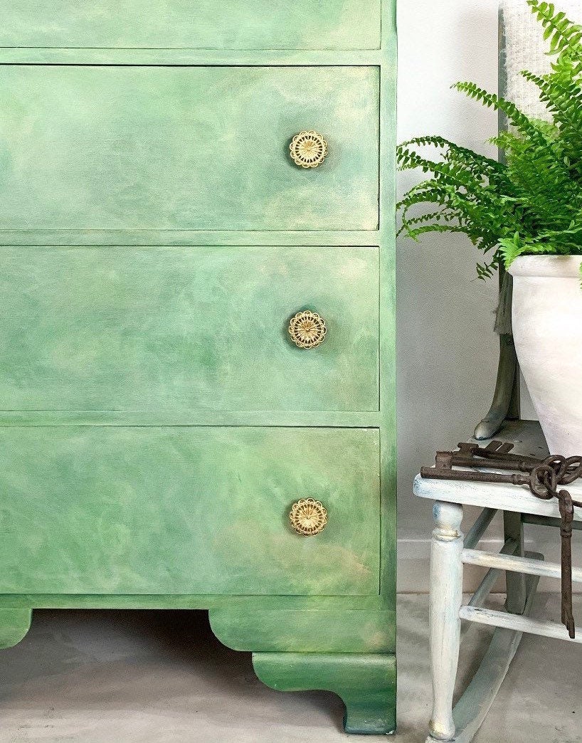 SOLD Vintage Chest of Drawers Green and Gold Etsy UK