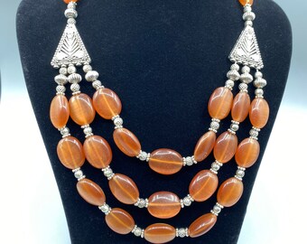 Carnelian jewelry long and elegant carnelian pendant necklace mala Silver jewellery earrings raw gemstone orange rough vintage July birth