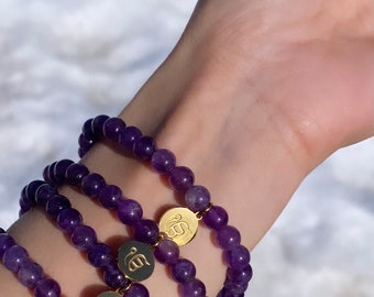 Ek Ik Onkar Bracelet Sikh Bead Bracelets Amethyst Onyx Healing Gold Charm Gifts Under 50 For Her Mothers Day Adjustable Jewelry Beaded