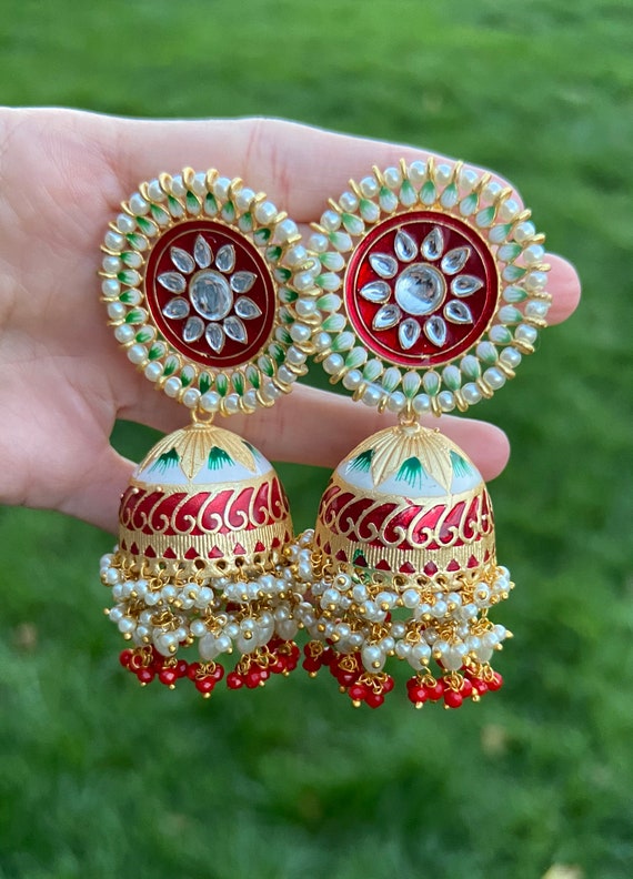 Golden Temple Style Jhumka Earrings Jewelry 407JW01