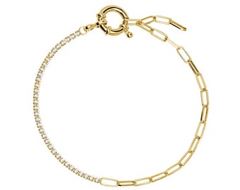 18k Yellow Gold Plated Silver Tennis Bracelet Link Chain