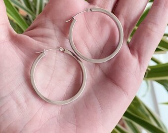 14K White Gold Hoops