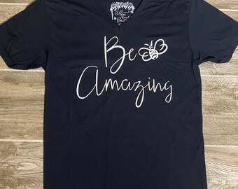 Black tee with white lettering