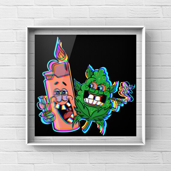 Trippy Spongebob and Patrick print/ stoner art/ spongebob art | Etsy