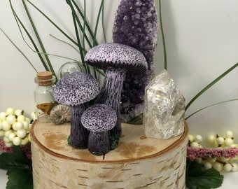 OOAK Cortinarius Violaceus Mushroom Realistic Sculpture