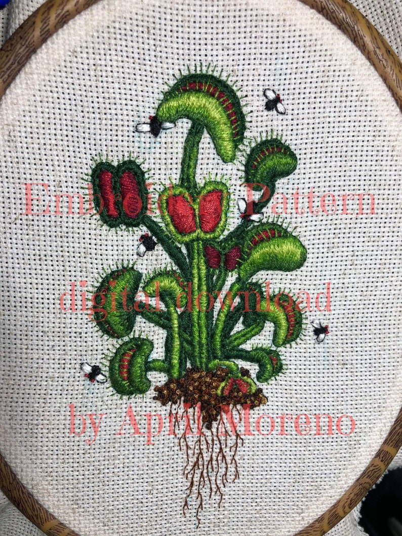 Venus Flytraps Embroidery pattern and guide digital download image 1