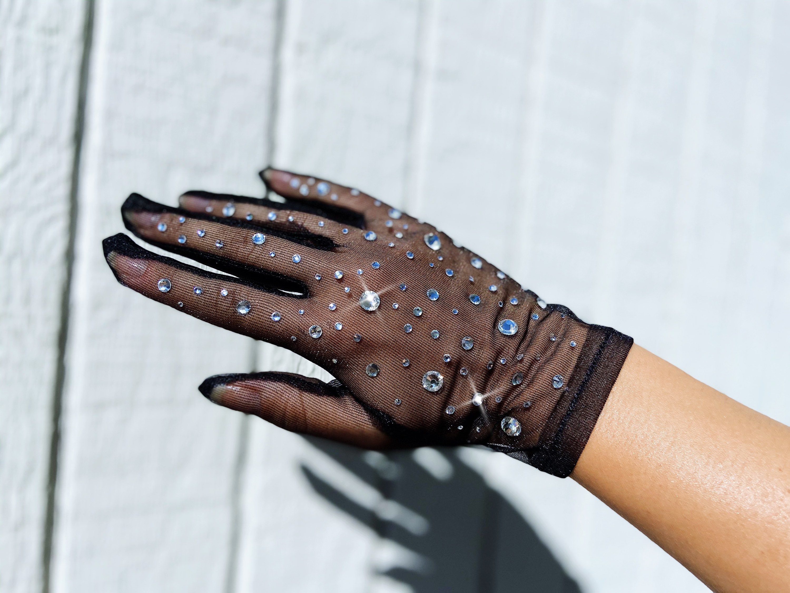 Womens Mesh Sheer Gloves Rhinestones Sunscreen Bridal Wedding Etsy