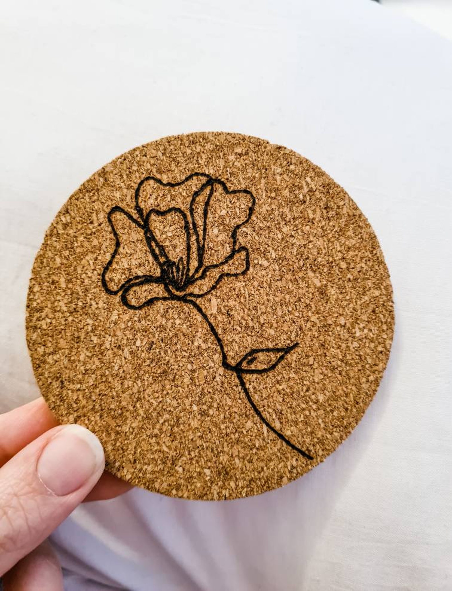 Cork Coasters, Round Set of Four Pieces Botanical Floral Nature Design