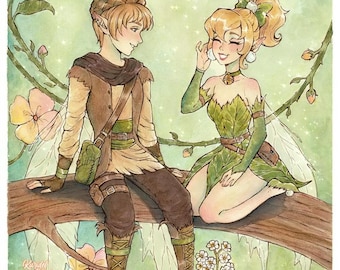 Fairy Love Art Print: Whimsical Cottagecore Illustration