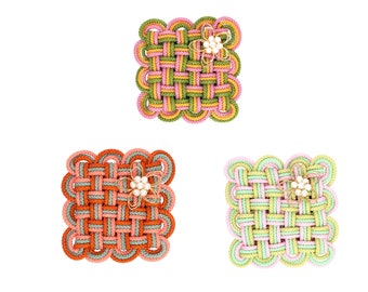 Handmade Brooch with Pearl and Flower-Shaped Decoration Using Korean Traditional Knot. Mother gift