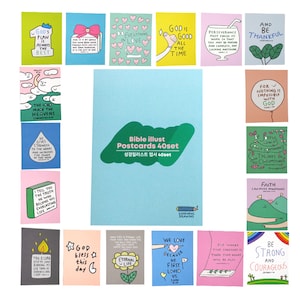 goodnewsdrawing, postcard set, Christian Postcards, Bible Scripture postcard 80PCS, Bible Blessing Postcard Book, Bible verse, illustration