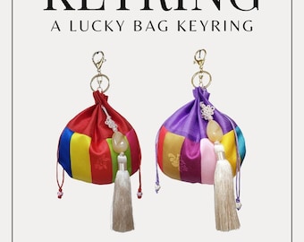 Lucky Pouch Keyring with Norigae, aekdong Design. Korean Traditional Knot- red, purple