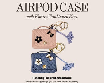 Airpod case with Keyring and Korean Traditional Knot, Bag Design Case, Pink or Dark blue