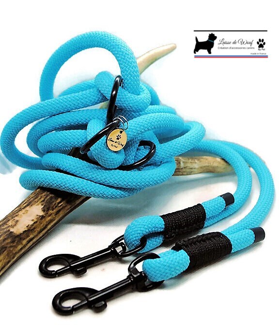 Laisse de Wouf | Laisse 3 Points Turquoise en Paracorde 10mm