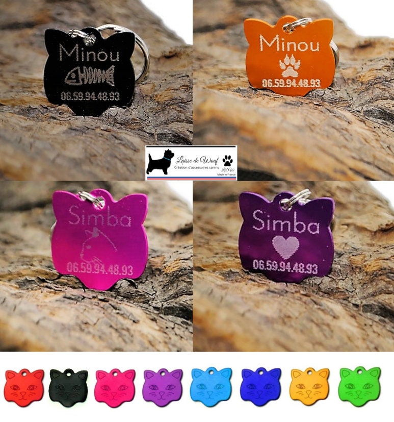 Médaille d' Identification Chat | Motif Poisson/Patte Griffe Coeur Tête de Laissedewouf